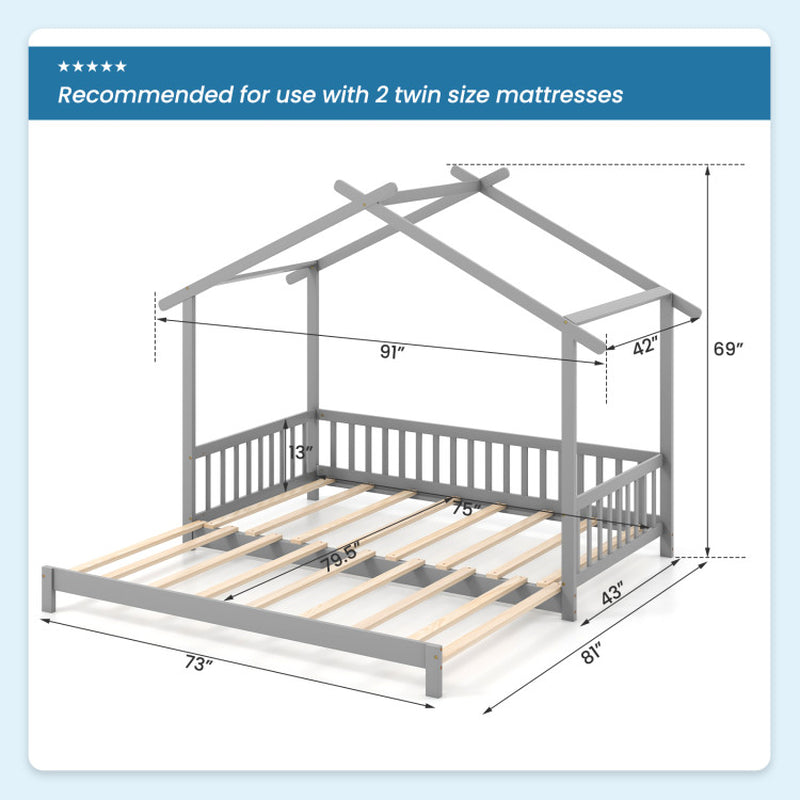 Extendable House Bed Twin To King Daybed With Roof