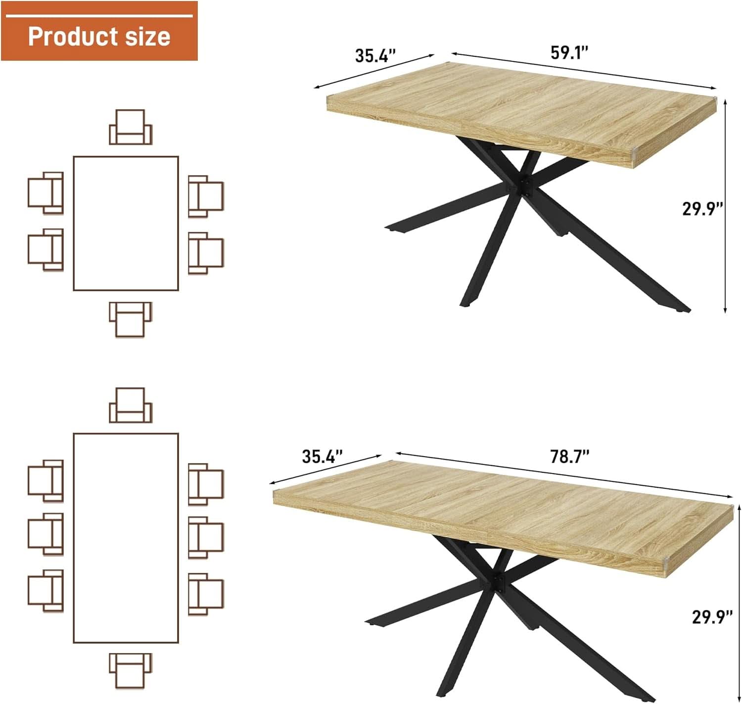 Extendable Oak Rectangular Dining Table For 6 To 8