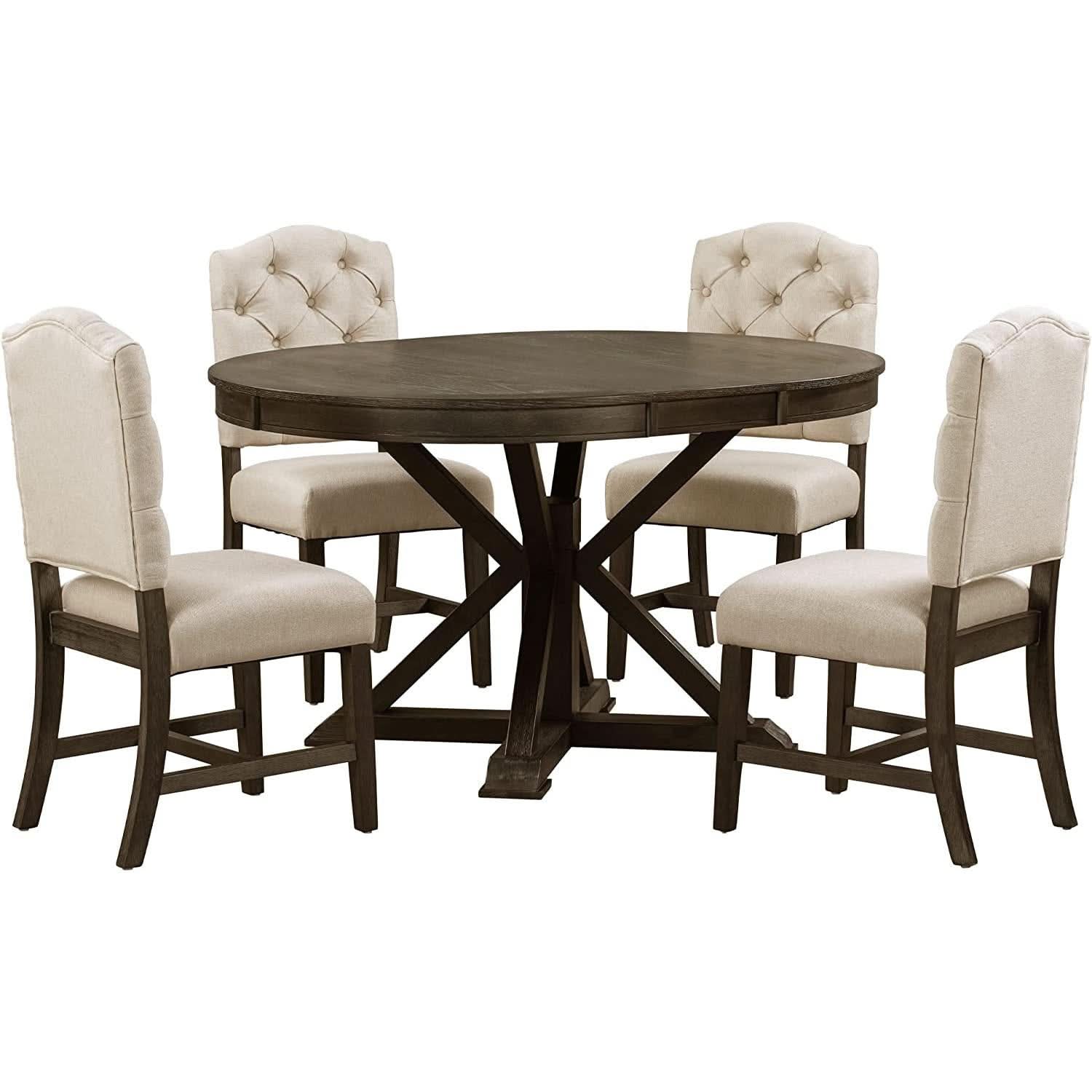 Extendable Round Dining Table Set 5 Piece Modern Farmhouse Style