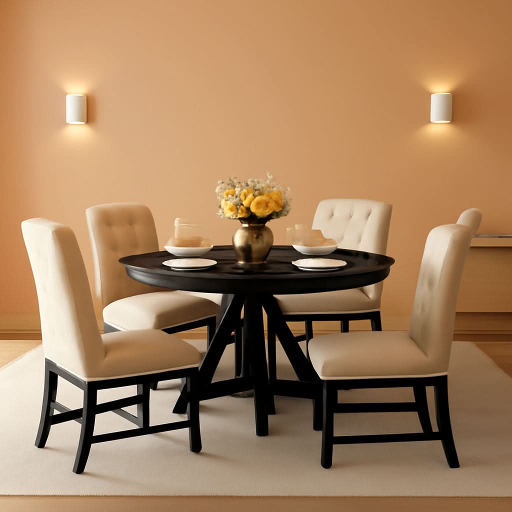 Extendable Round Dining Table Set 5 Piece Modern Farmhouse Style