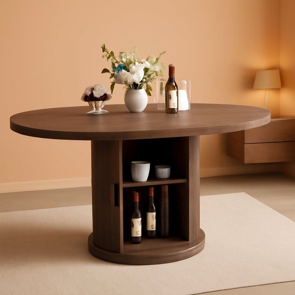 Extendable Round Oval Dining Table Brown 47-63 Inch