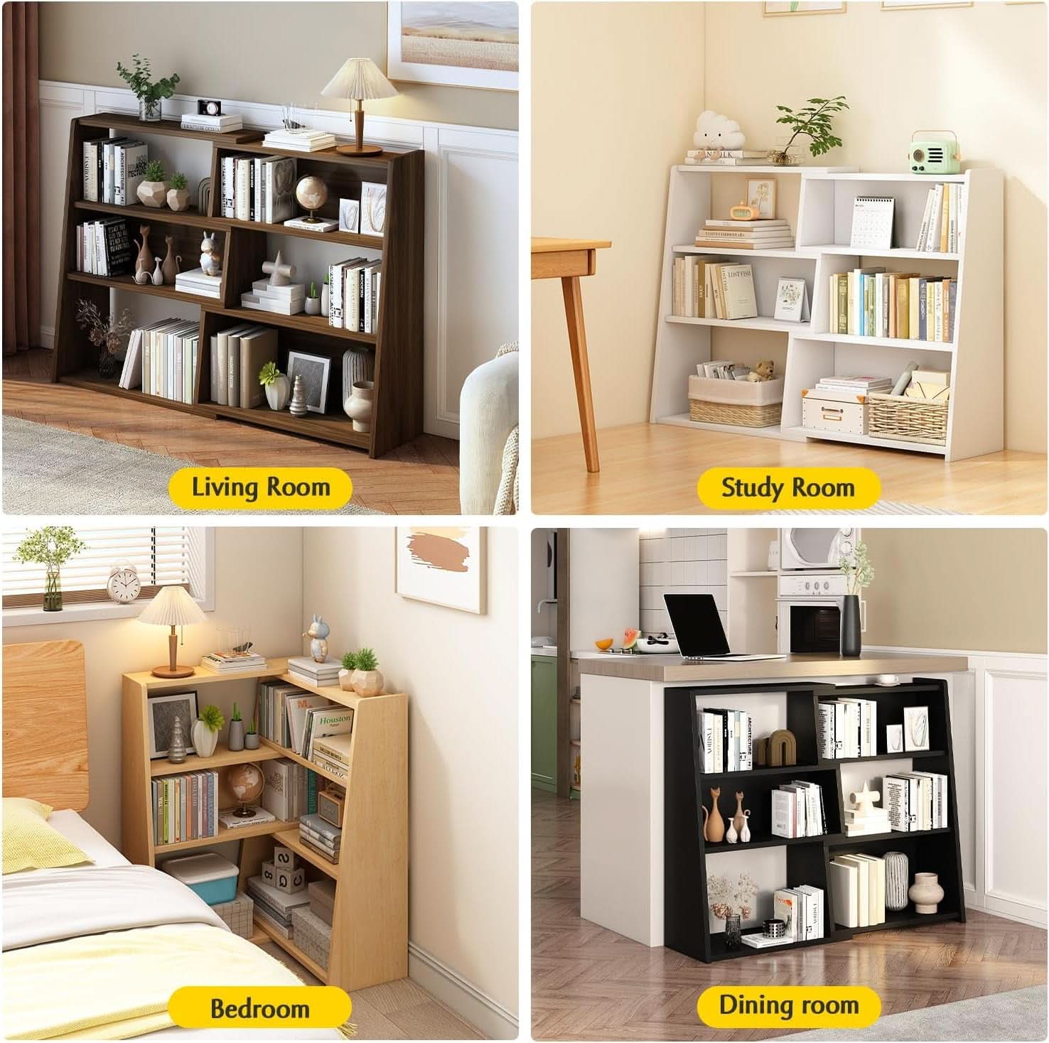 Extendable Walnut Three Tier Bookcase With Open Cubbies