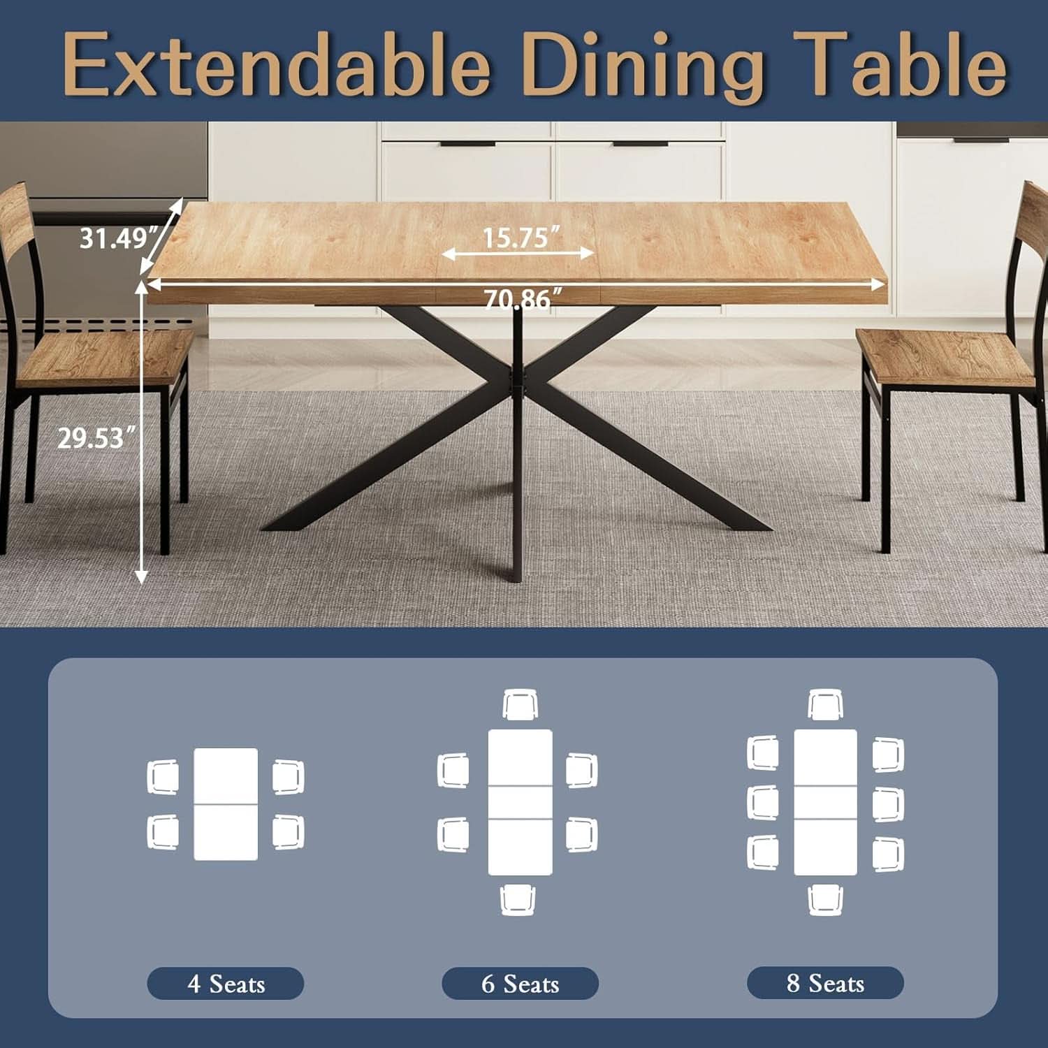 Extendable Wood Dining Table 55 To 70 With Removable Leaves