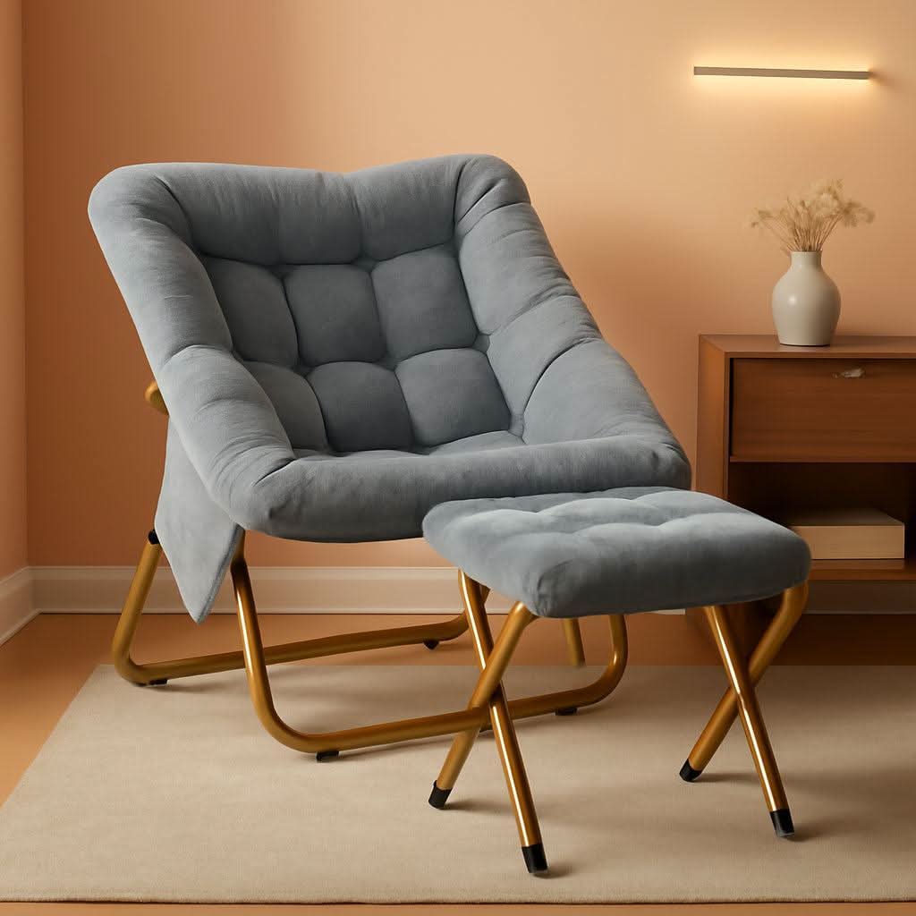 Extra Large Grey Ultrasoft Faux Fur Saucer Chair Foldable