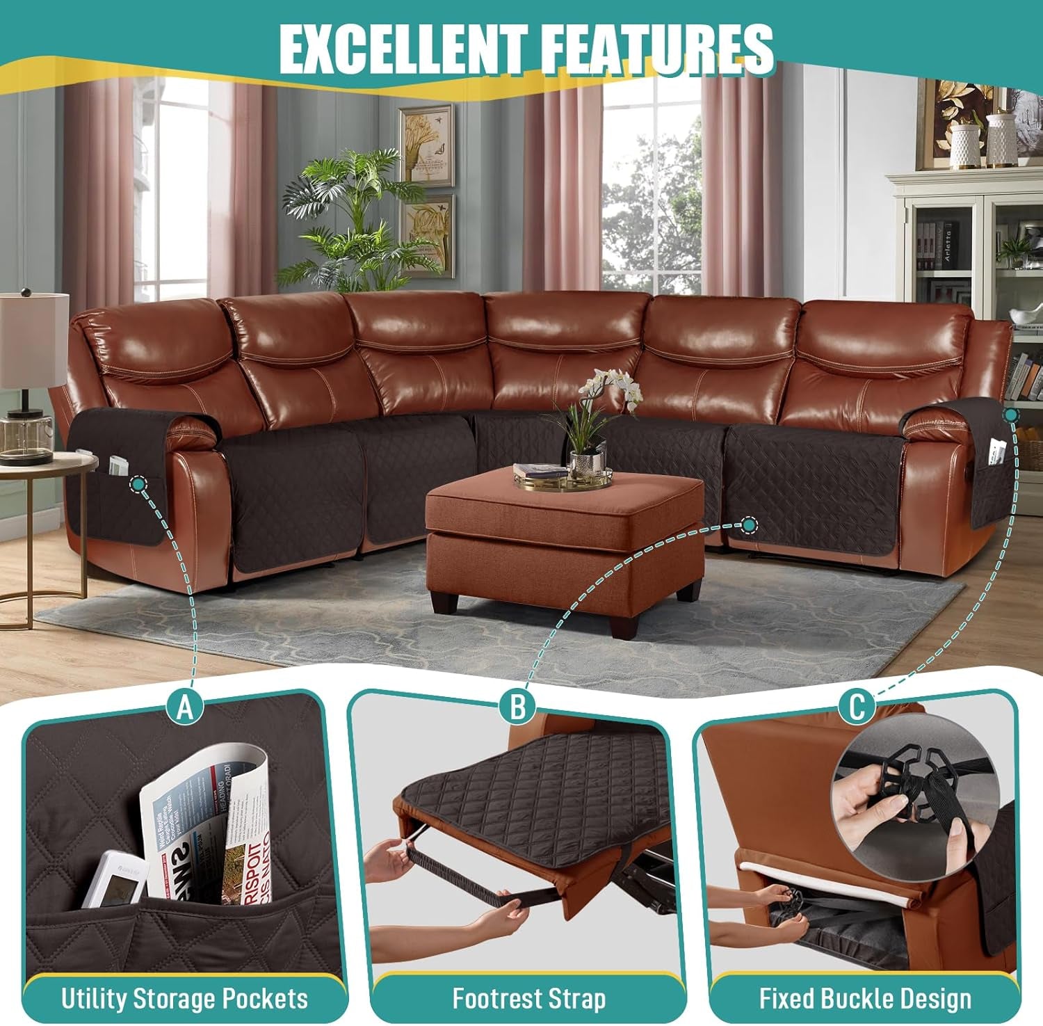 Extra Large Waterproof Recliner Sectional Cover Chocolate