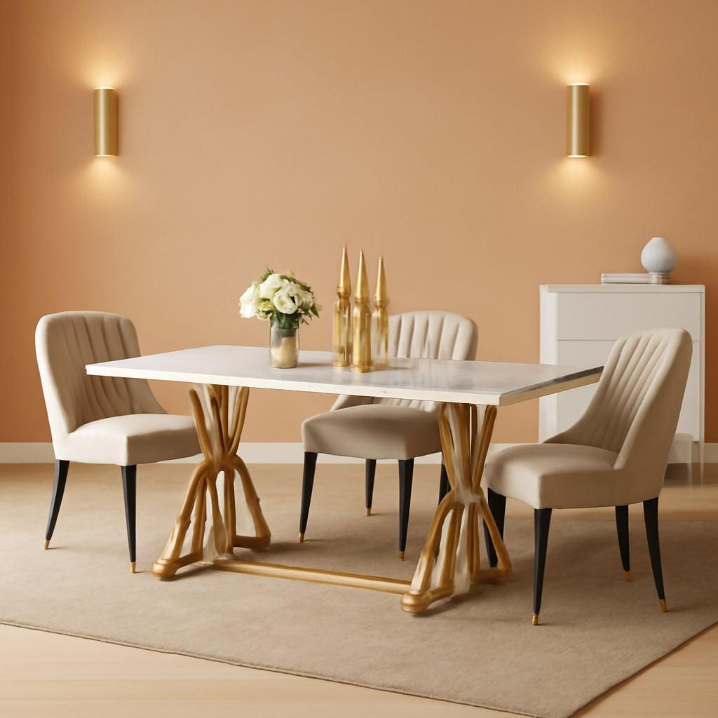 Extra Large White Gold Faux Marble Rectangular Dining Table