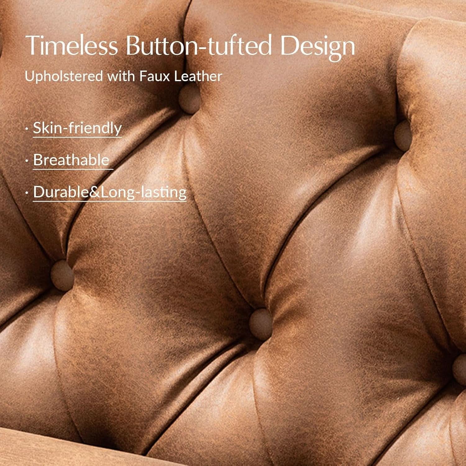 Extra Long Faux Leather Sofa with Stylish Metal Legs