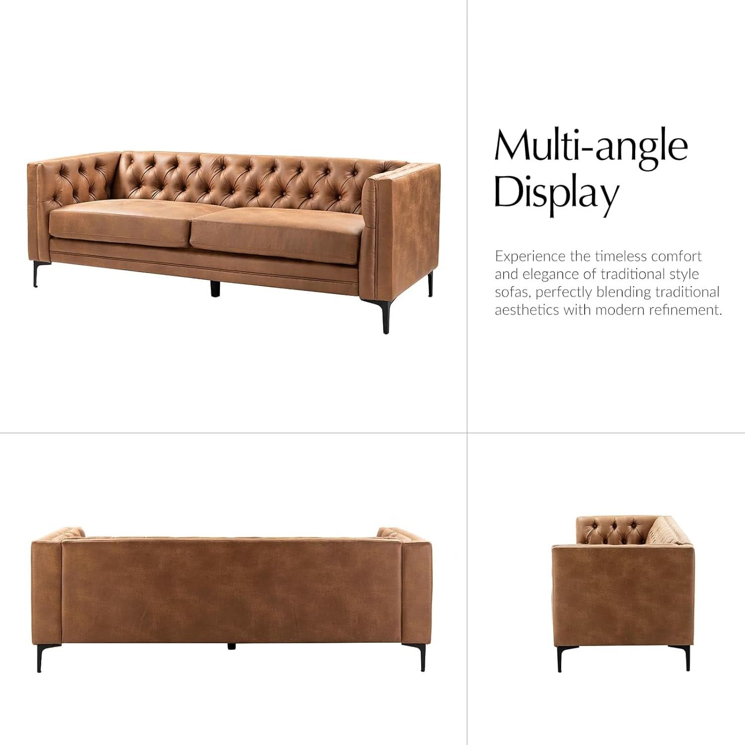 Extra Long Faux Leather Sofa with Stylish Metal Legs