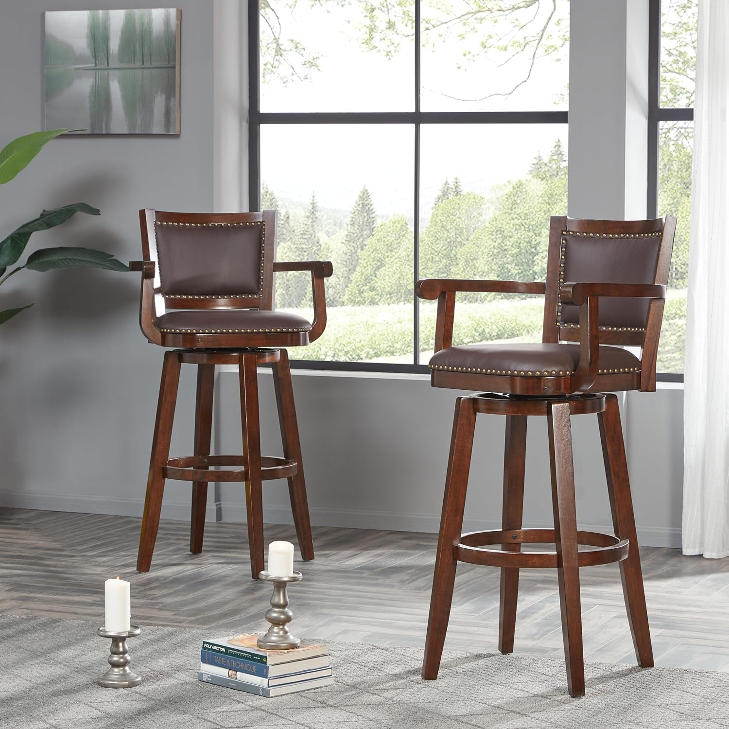 Extra Tall Swivel Barstool with Durable Rubberwood Frame