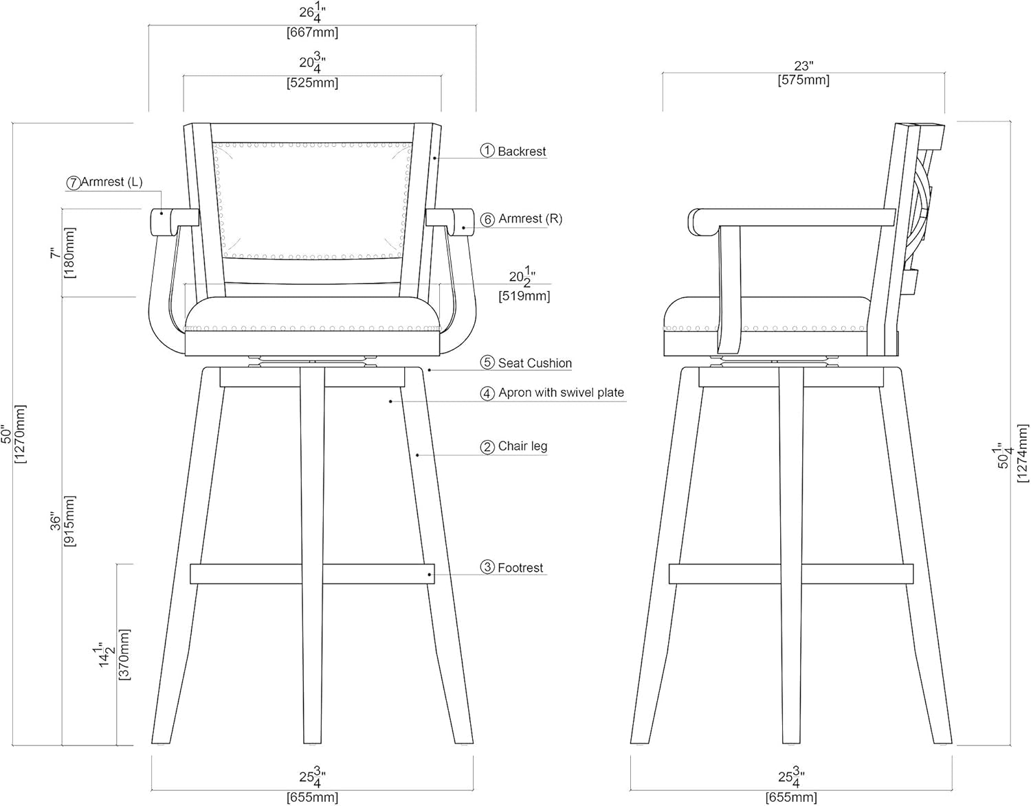 Extra Tall Swivel Barstool with Durable Rubberwood Frame