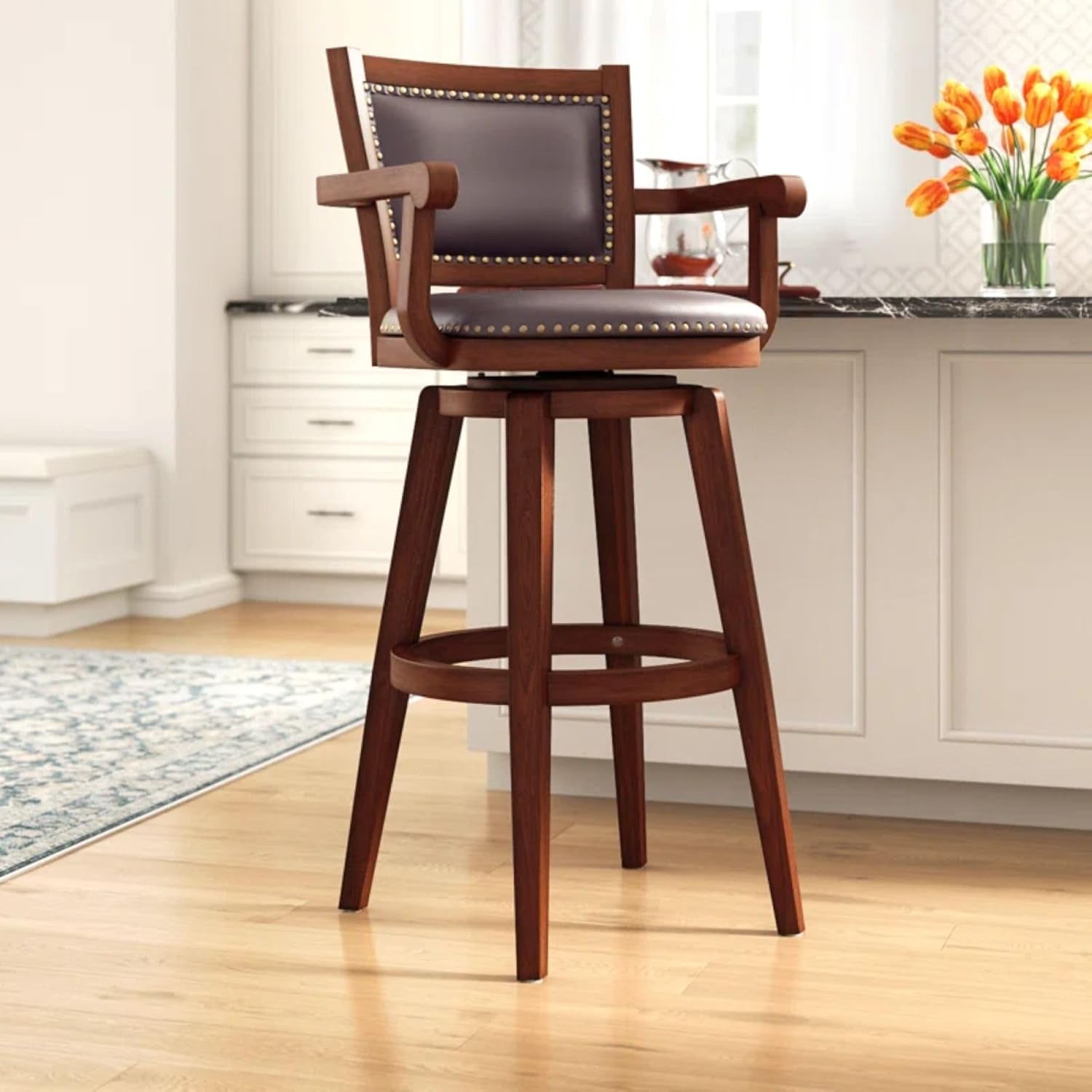 Extra Tall Swivel Barstool with Durable Rubberwood Frame