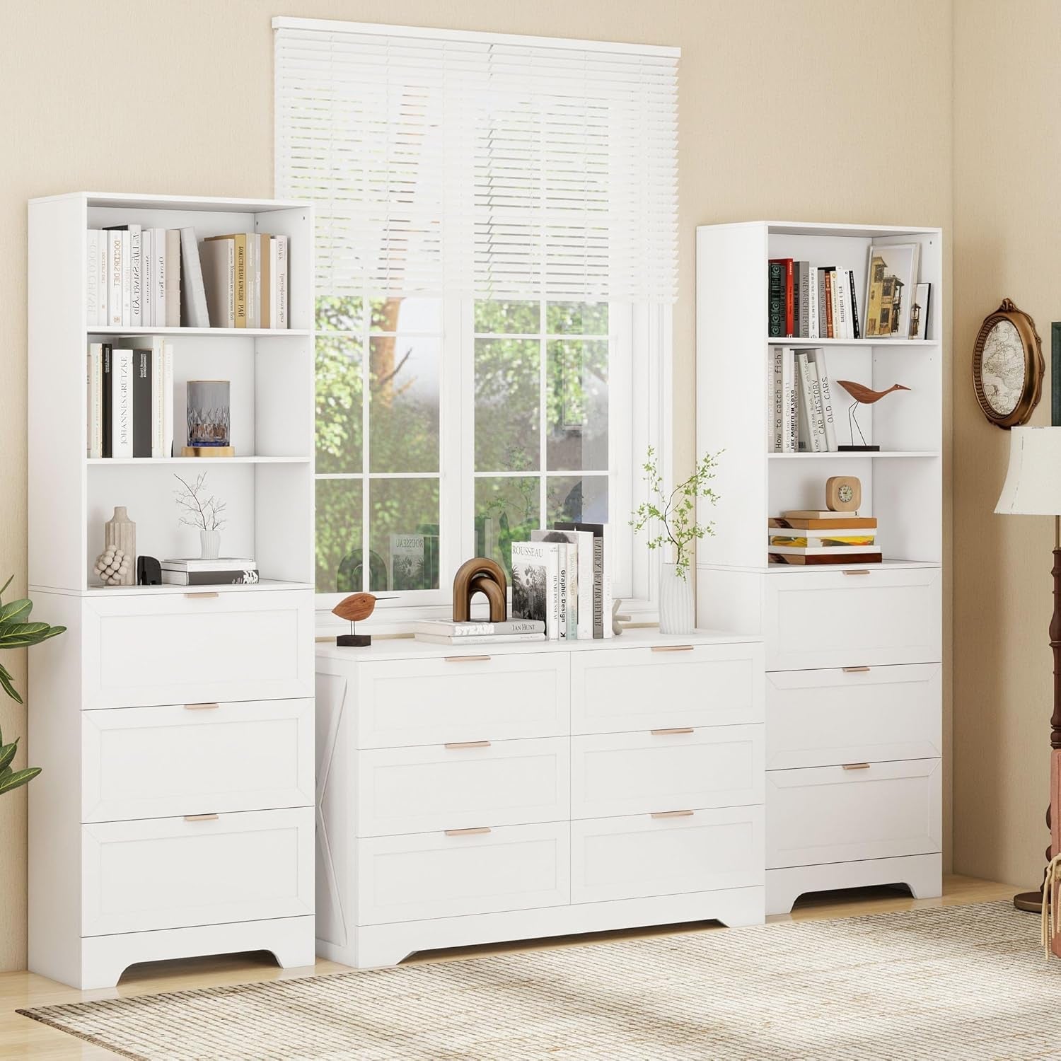 Extra Tall White Bookshelf With 3 Drawers Freestanding