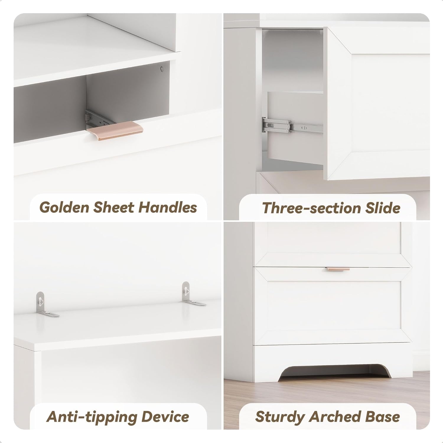 Extra Tall White Bookshelf With 3 Drawers Freestanding
