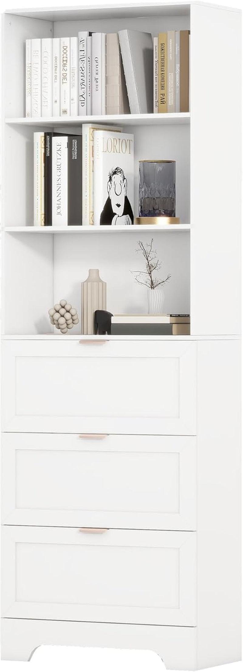 Extra Tall White Bookshelf With 3 Drawers Freestanding
