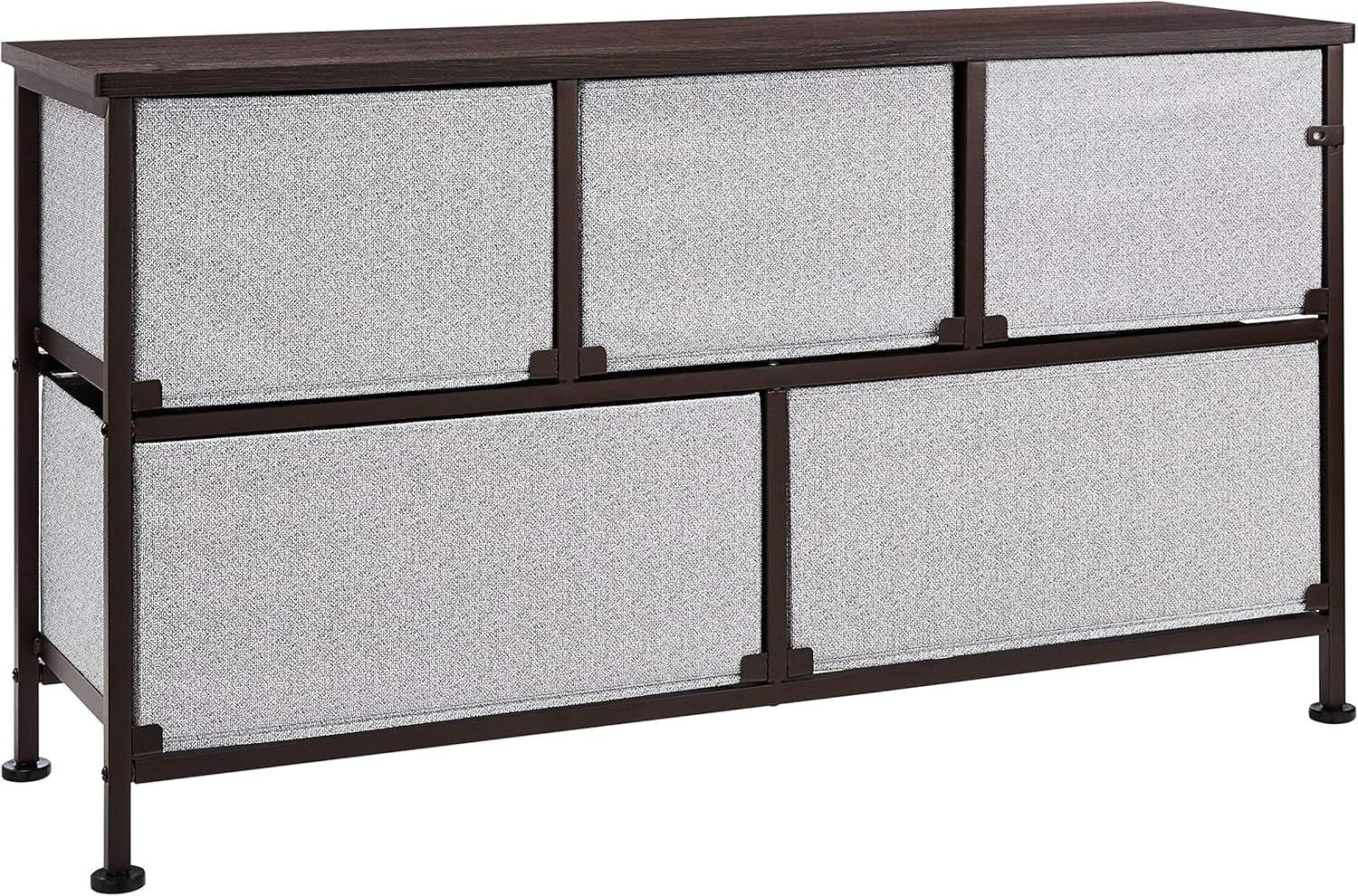 Extra Wide Fabric 5 Drawer Storage Organizer Unit Bronze