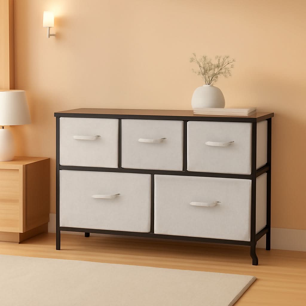 Extra Wide Fabric 5 Drawer Storage Organizer Unit Bronze
