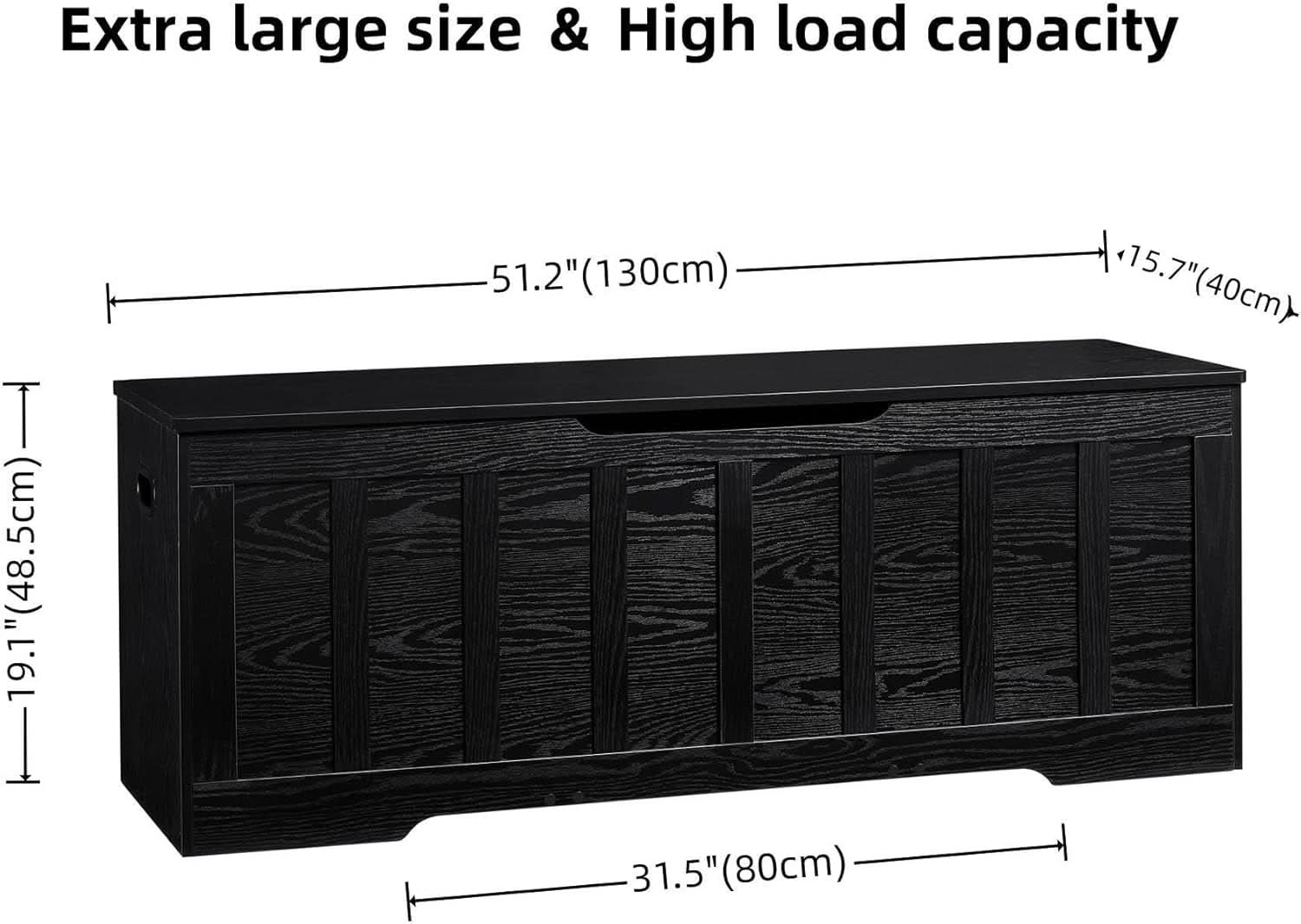 ExtraLarge 51.2 InchesHigh Storage Chest Bench Black