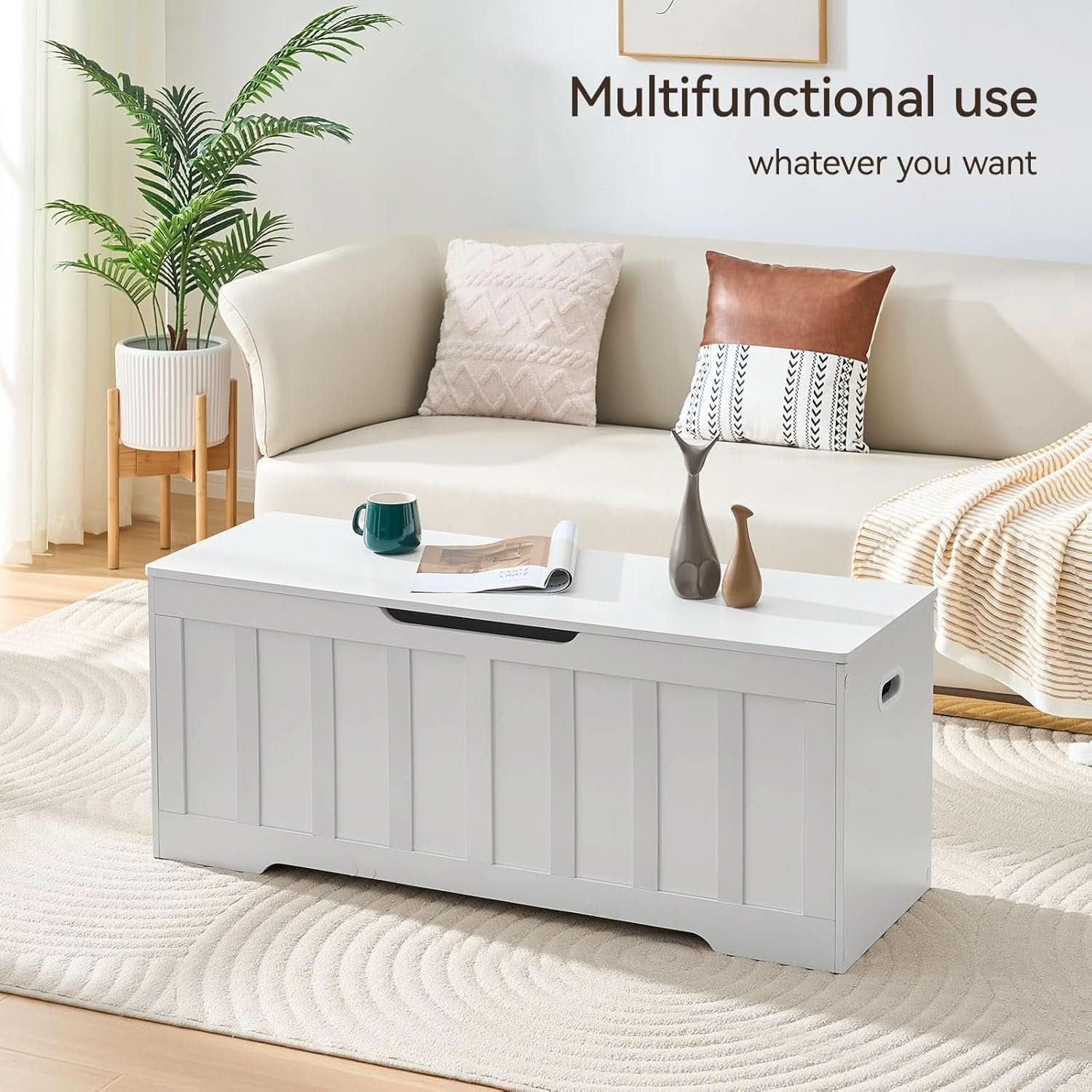 ExtraLarge Storage Chest White Wood Bench Hinges Durable