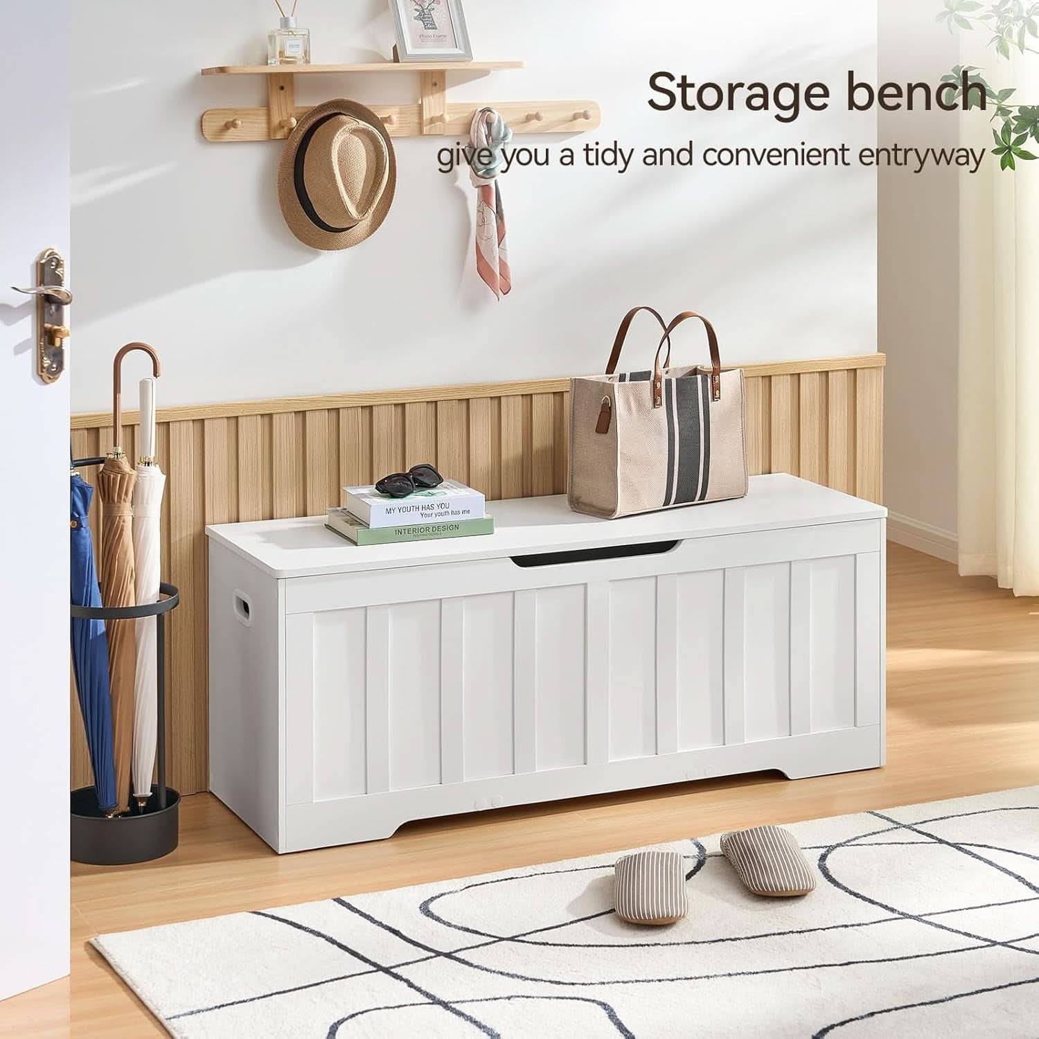 ExtraLarge Storage Chest White Wood Bench Hinges Durable
