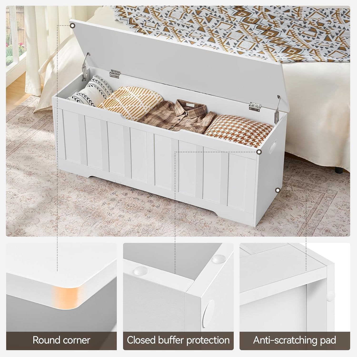 ExtraLarge Storage Chest White Wood Bench Hinges Durable