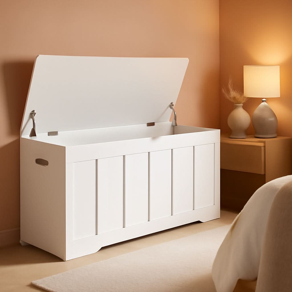 ExtraLarge Storage Chest White Wood Bench Hinges Durable