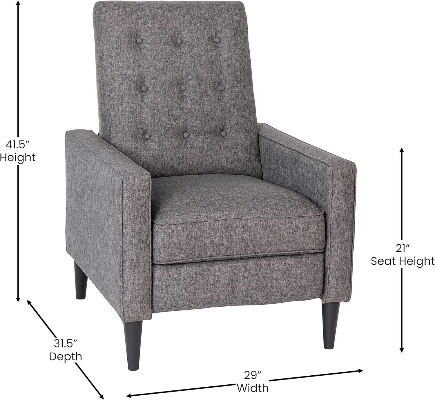 Ezra Pushback Recliner Gray Fabric Mid Century Modern