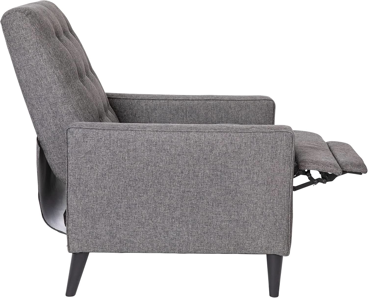 Ezra Pushback Recliner Gray Fabric Mid Century Modern