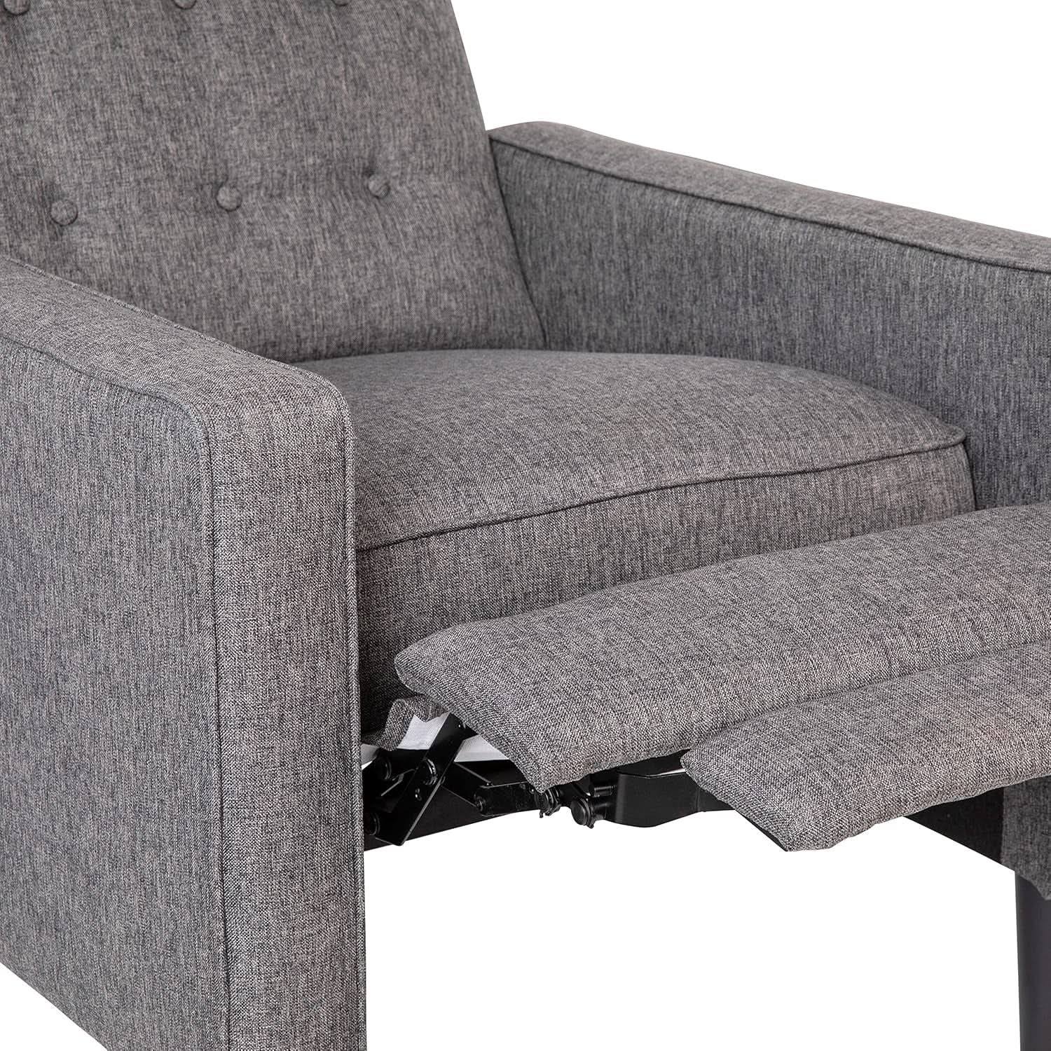 Ezra Pushback Recliner Gray Fabric Mid Century Modern