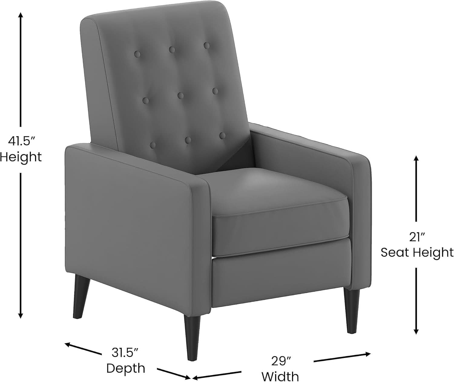 Ezra Pushback Recliner Light Gray LeatherSoft Mid Century Modern