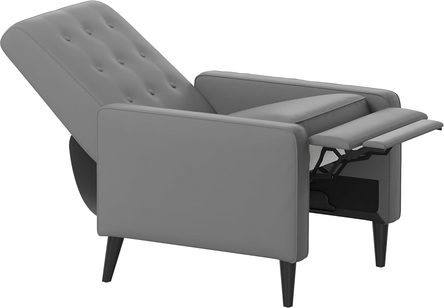 Ezra Pushback Recliner Light Gray LeatherSoft Mid Century Modern