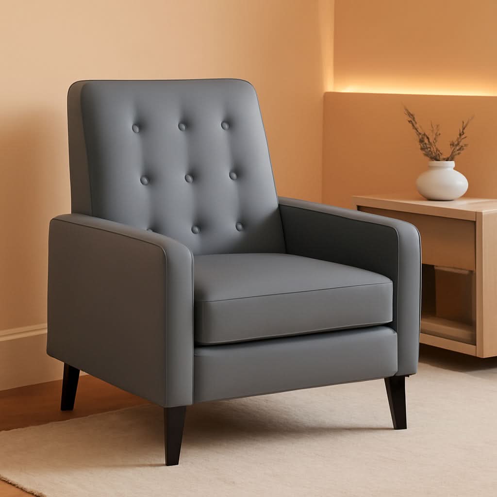 Ezra Pushback Recliner Light Gray LeatherSoft Mid Century Modern