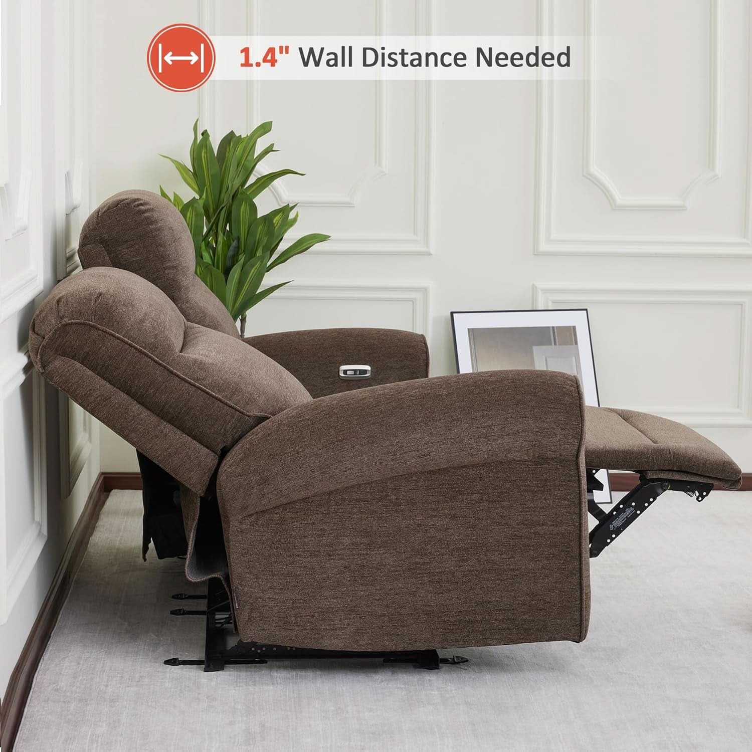 Fabric 64.6 Inch Dark Brown Wall Hugger Power Recliner Loveseat