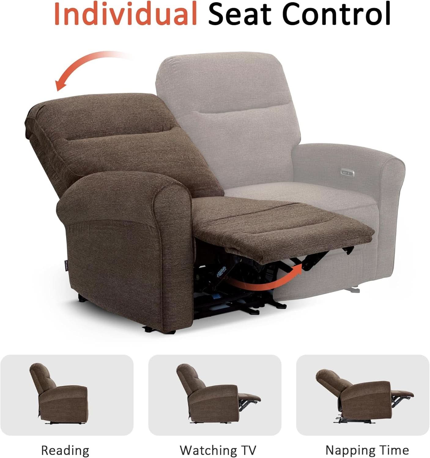 Fabric 64.6 Inch Dark Brown Wall Hugger Power Recliner Loveseat