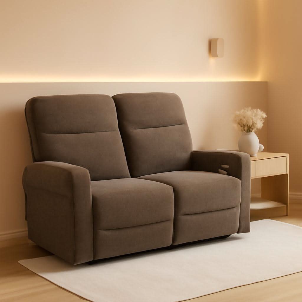 Fabric 64.6 Inch Dark Brown Wall Hugger Power Recliner Loveseat