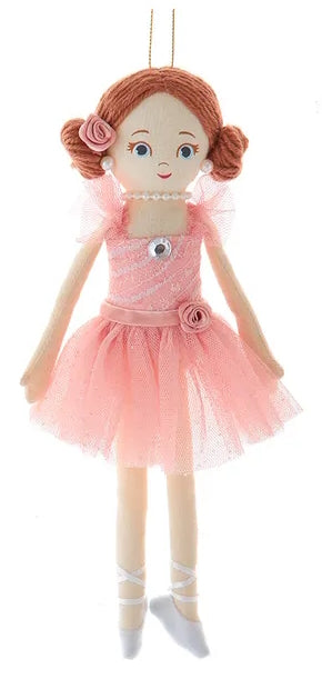 Fabric Ballet Girl Ornament - Pink with Brunette Hair
