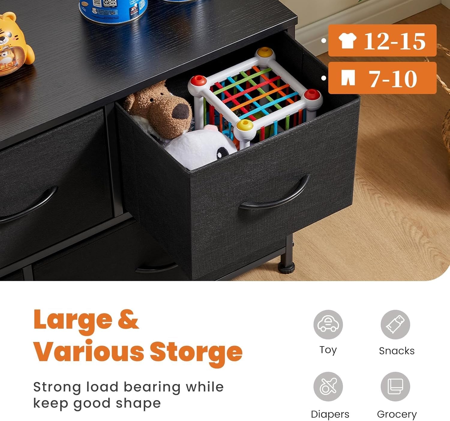 Fabric Drawer Dresser TV Stand For 45 Inch TV Black