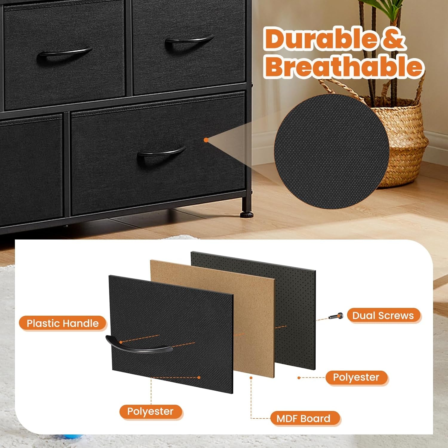 Fabric Drawer Dresser TV Stand For 45 Inch TV Black