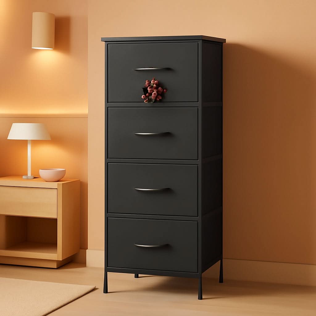 Fabric Dresser 5 Drawer Tall Storage Charcoal Black