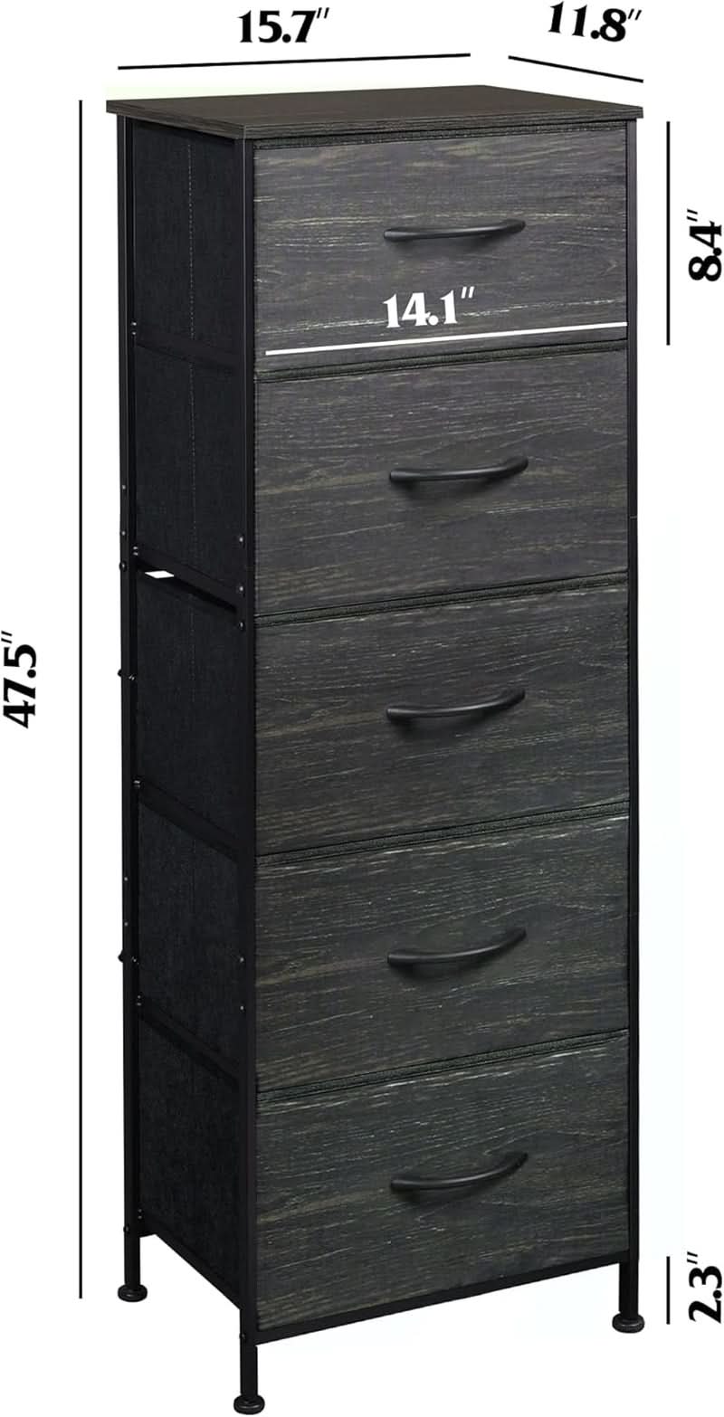 Fabric Dresser 5 Drawer Tall With Wood Top Storage Unit