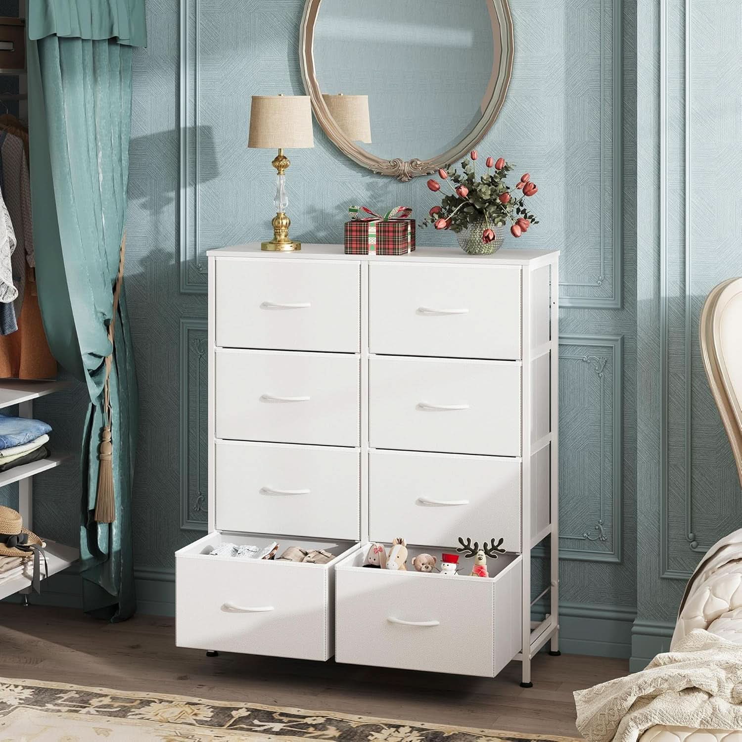 Fabric Dresser For Bedroom Tall White Modern Storage Unit