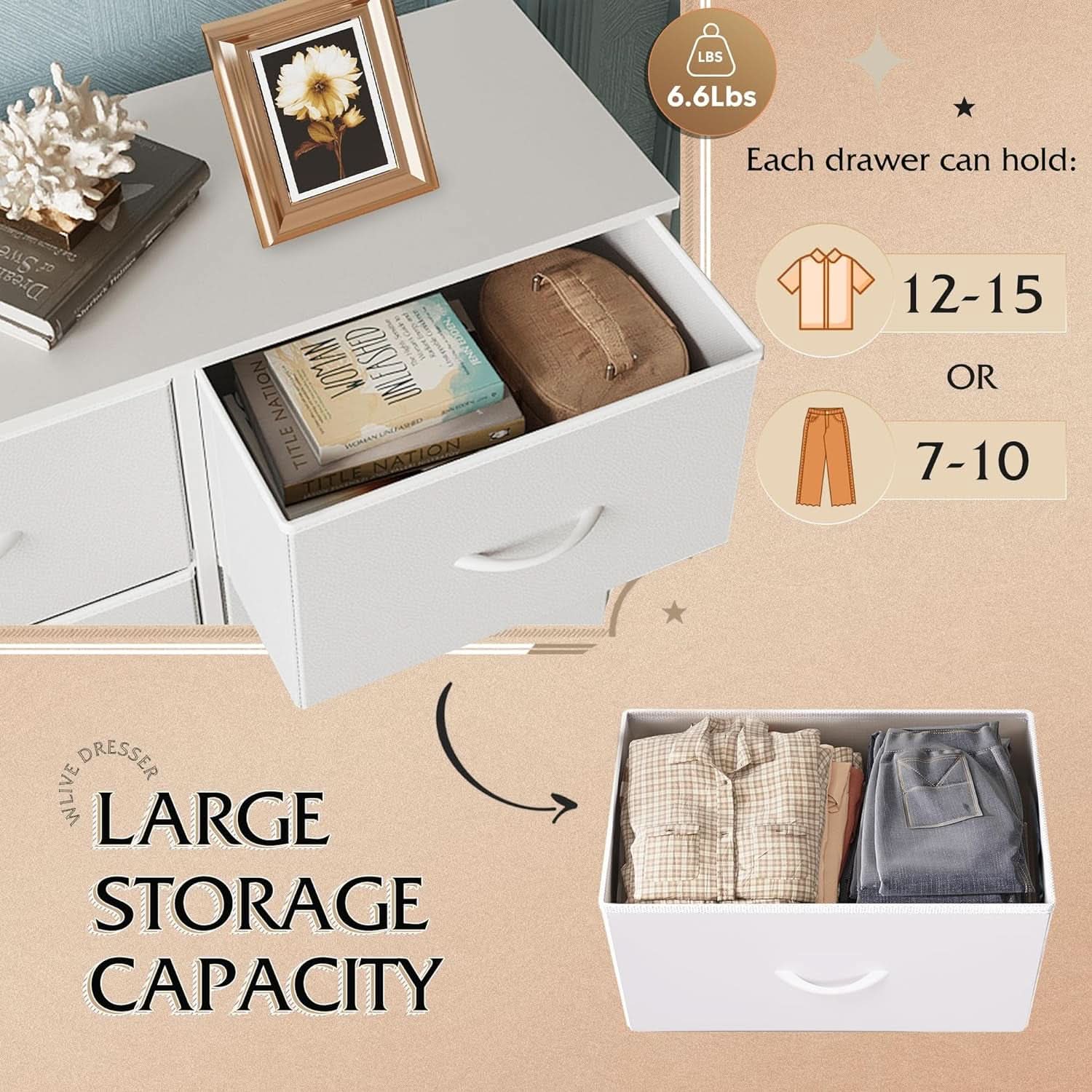Fabric Dresser For Bedroom Tall White Modern Storage Unit