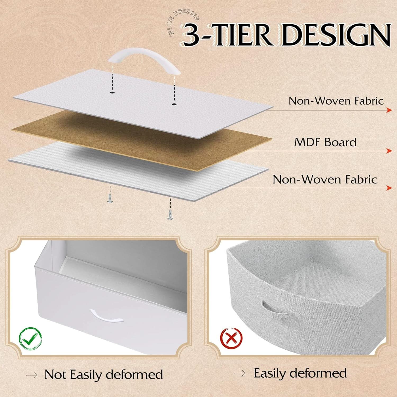 Fabric Dresser For Bedroom Tall White Modern Storage Unit