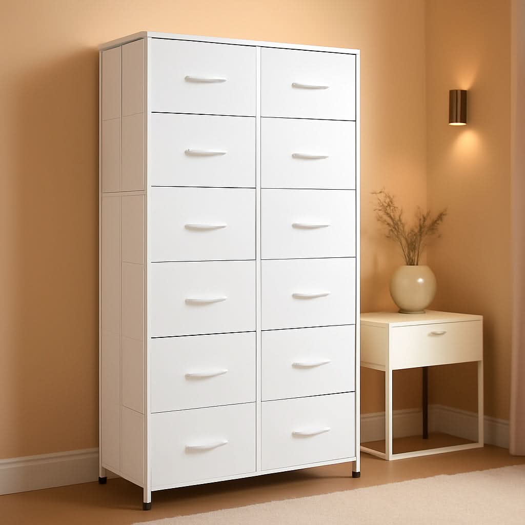Fabric Dresser With 10 Drawers In White For Bedroom Storage