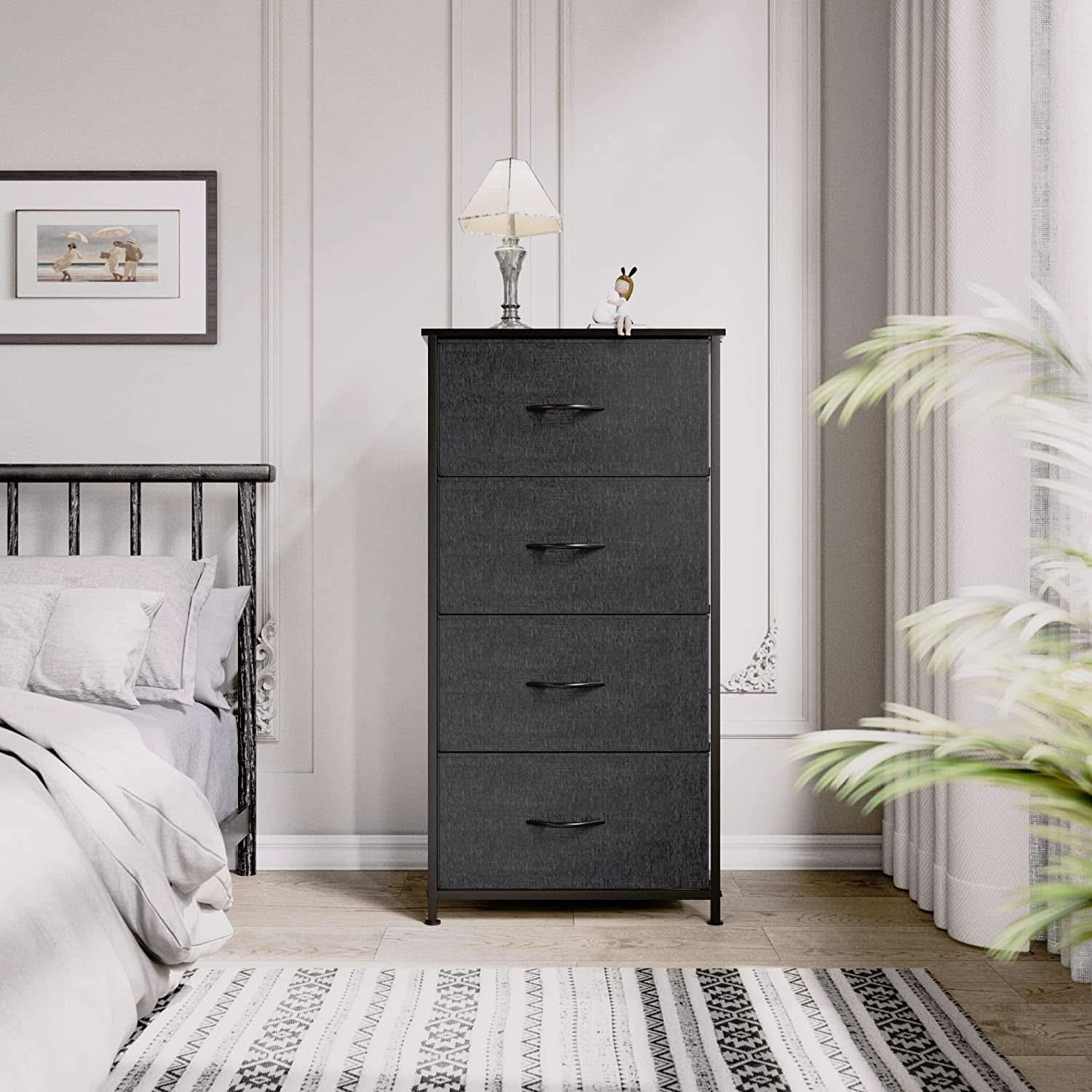 Fabric Dresser With 4 Drawers And Wooden Top Storage Unit