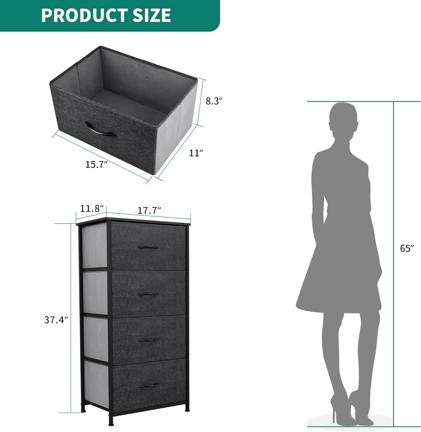 Fabric Dresser With 4 Drawers And Wooden Top Storage Unit