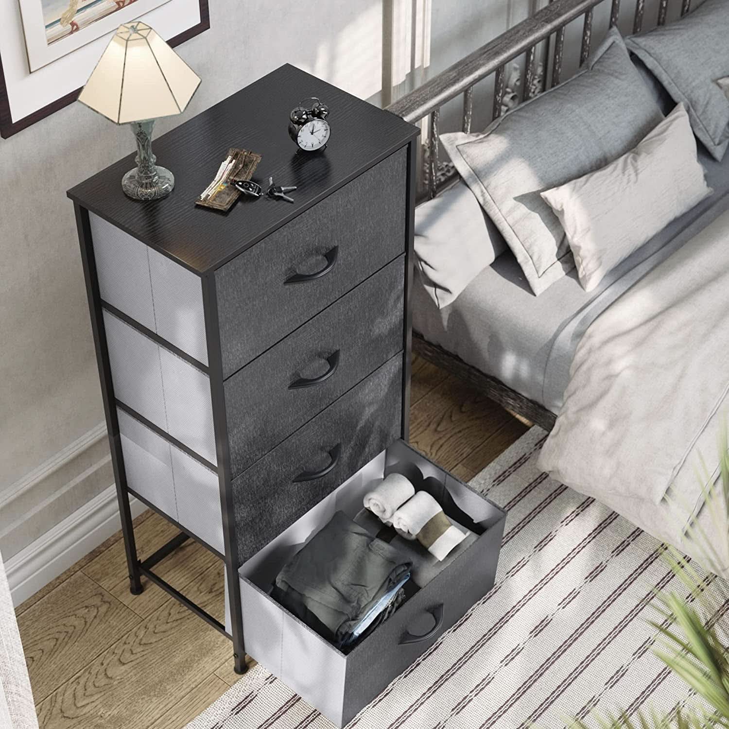 Fabric Dresser With 4 Drawers And Wooden Top Storage Unit