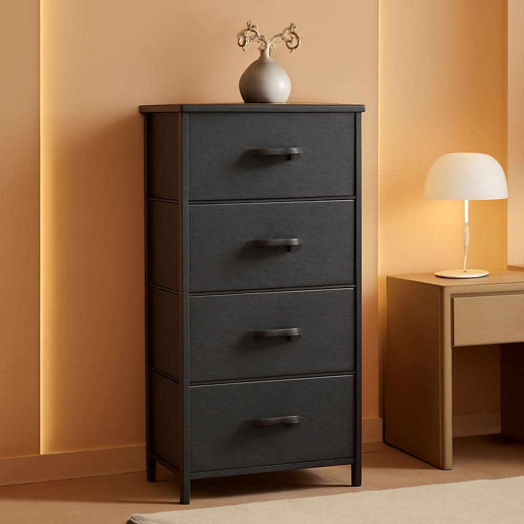 Fabric Dresser With 4 Drawers And Wooden Top Storage Unit