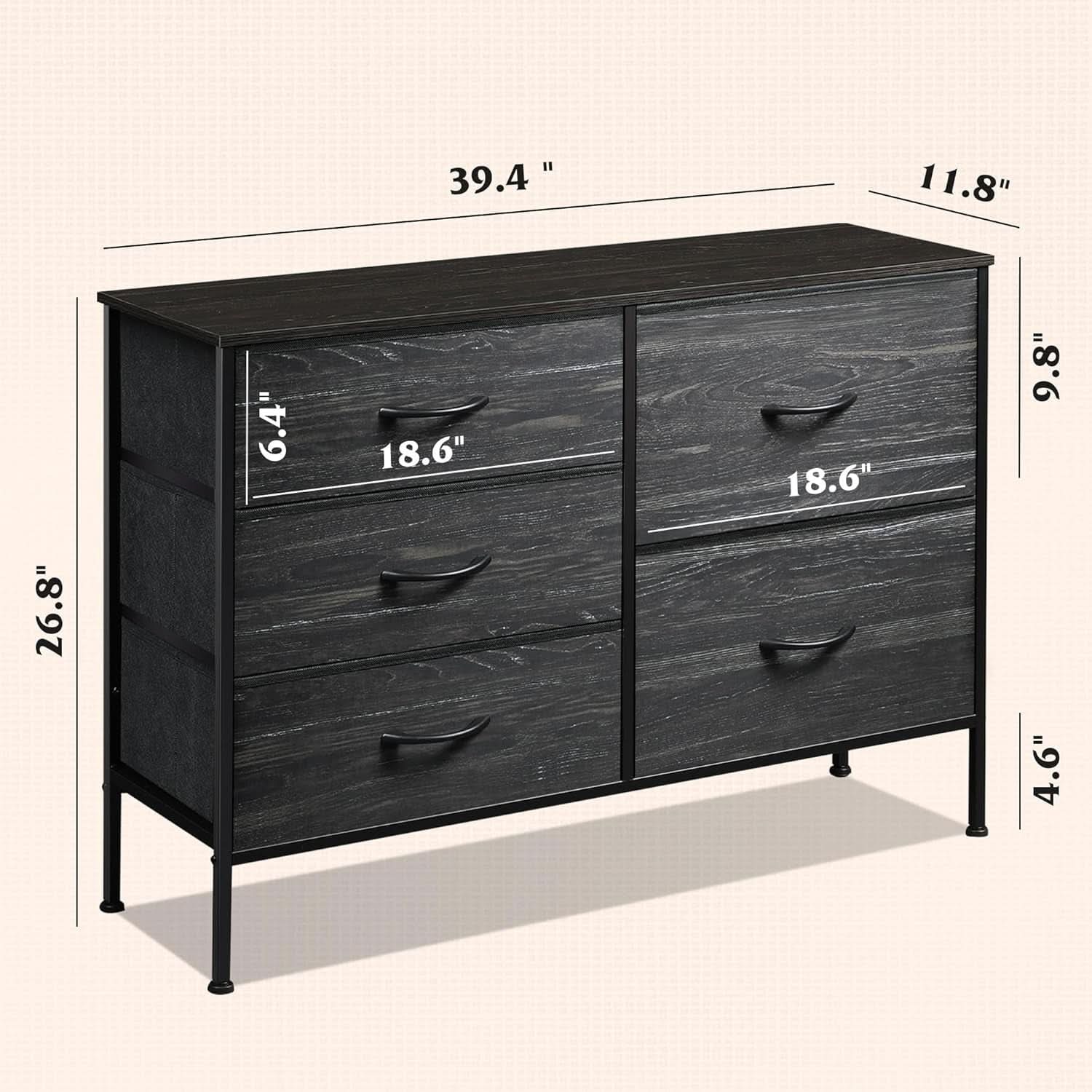 Fabric Dresser With 5 Drawers Charcoal Black Wood Grain