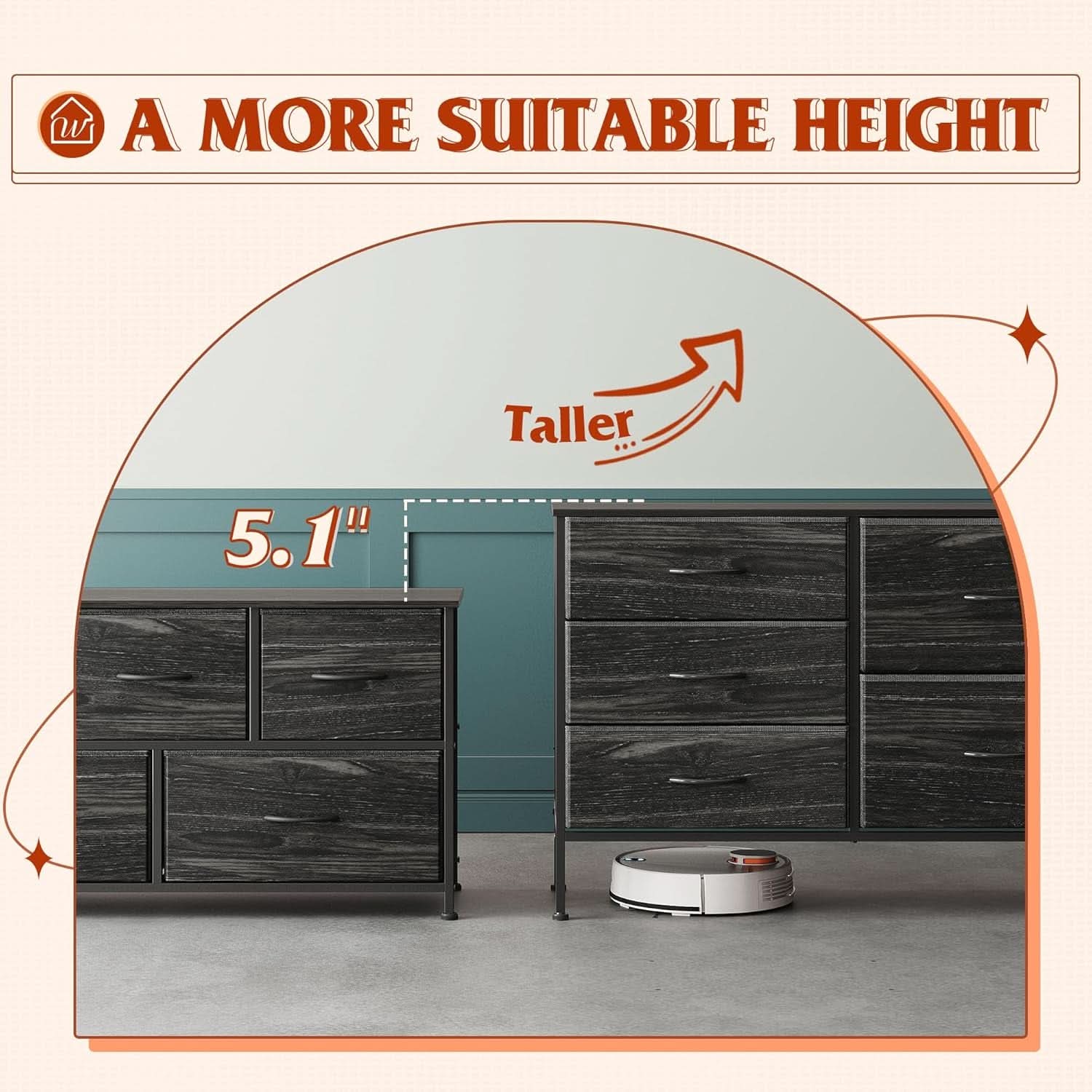 Fabric Dresser With 5 Drawers Charcoal Black Wood Grain
