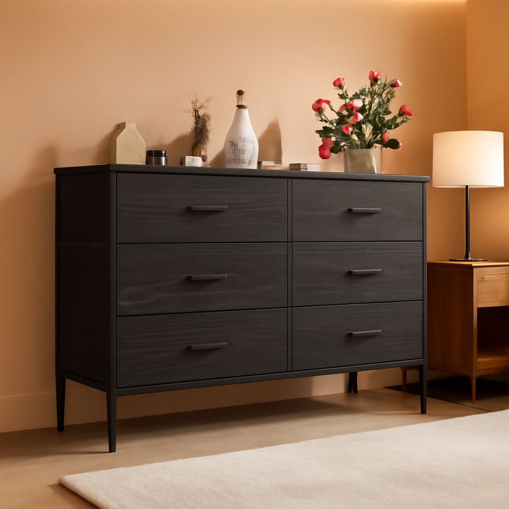 Fabric Dresser With 5 Drawers Charcoal Black Wood Grain